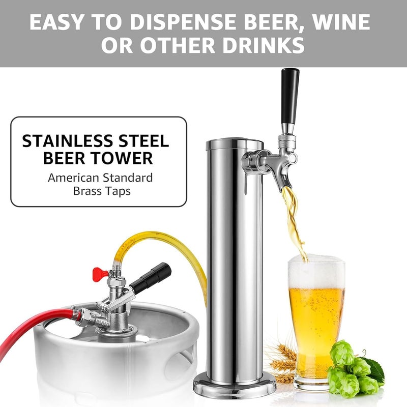 WELLBOM Single Beer Tap Tower, Draft Keg Tap Tower Brass Core Self-Closing Faucet Stainless Kegerator Tower Brewing Tower Kit with Kegerator Lines Parts - Image 3